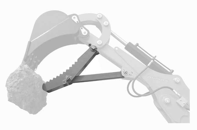 The AGMAX Backhoe M95 THUMB is an optional accessory used for positioning rocks and other landscaping tasks.